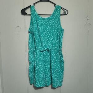 Teal Sleeveless Dress with Leaf Pattern